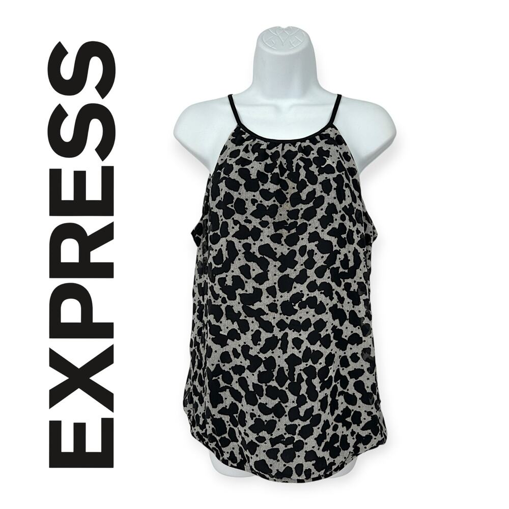 EXPRESS | M | Black Gray Animal Print Halter Tie Neck Keyhole Back Cami Tank Top